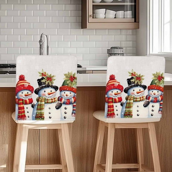 Christmas Hat Chair Covers Set of 1 Snowman Chair Back Covers Stretch Removable Washable Slipcovers Protector for Dining Room Kitchen Party Decor
