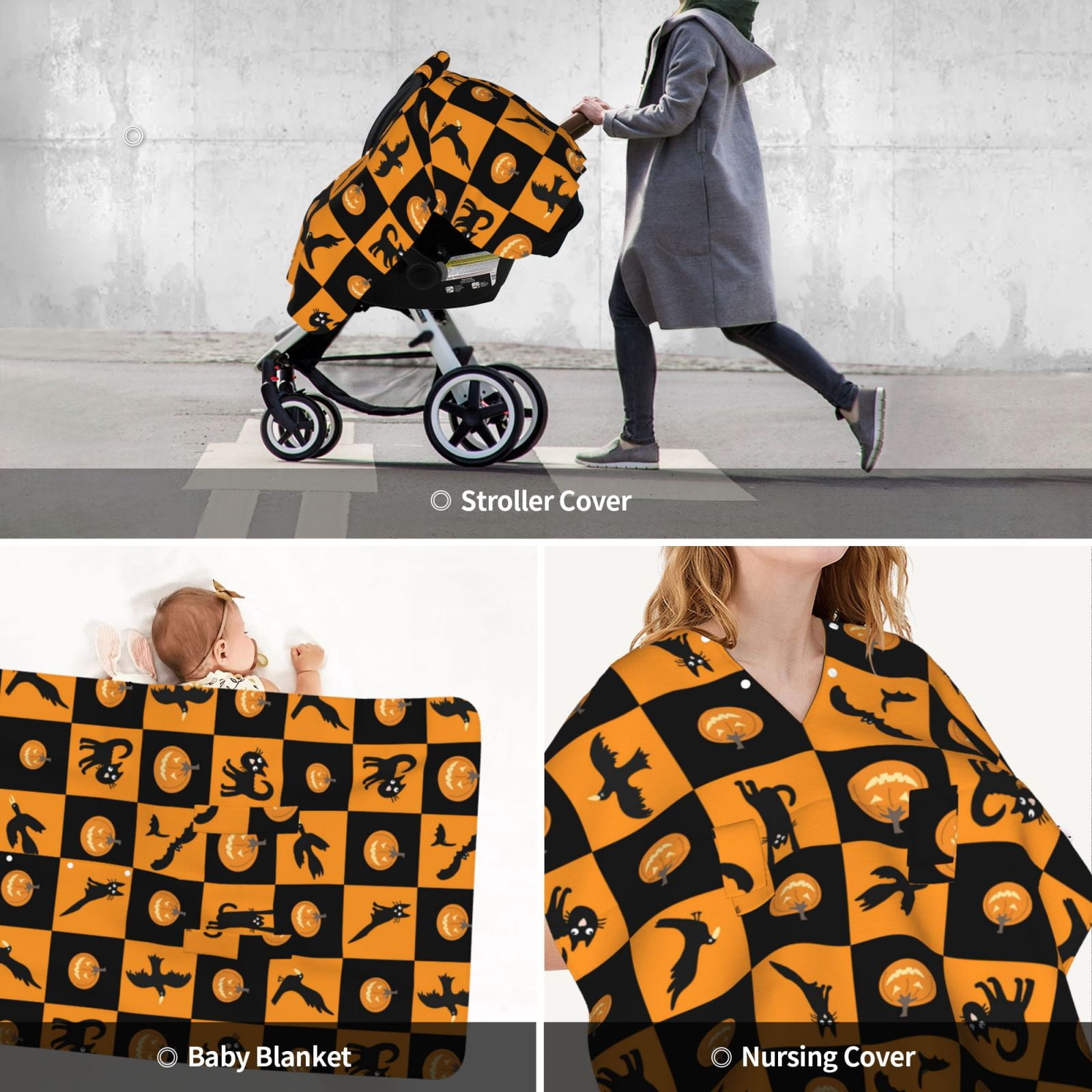 Car Seat Cover Baby - halloween pumpkins crow cat Breathable Infant Car Seat Cover for Baby Carseat, Lightweight Comfort Baby Essentials Must Haves Newborn Stuff for Girl Boy