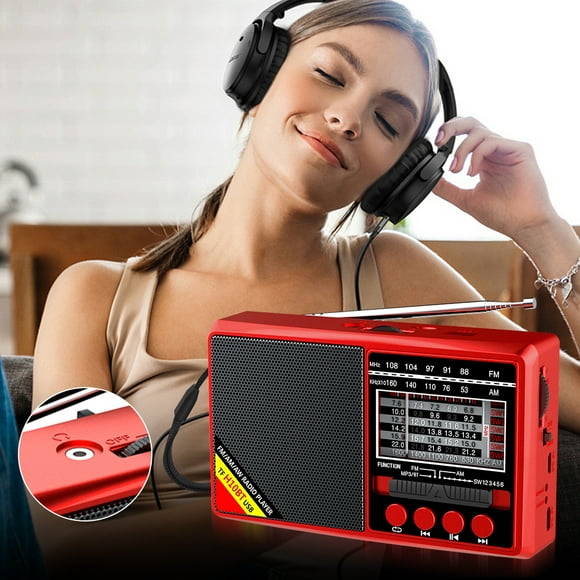 Peggybuy FM/AM/SW Portable Shortwave Radio with 3.5mm Headphone Jack Mini Radio Receiver Battery Operated Broadcasting Player Radio Bluetooth-Compatible for Emergency Hurricane