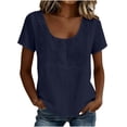 thumbnail image 3 of VBVC Women's Floral Embroidered Cotton-Linen Blouse , Ladies' U Neck Short Sleeve Top , Summer Boho Shirts For Women,Navy,S-2XL, 3 of 7