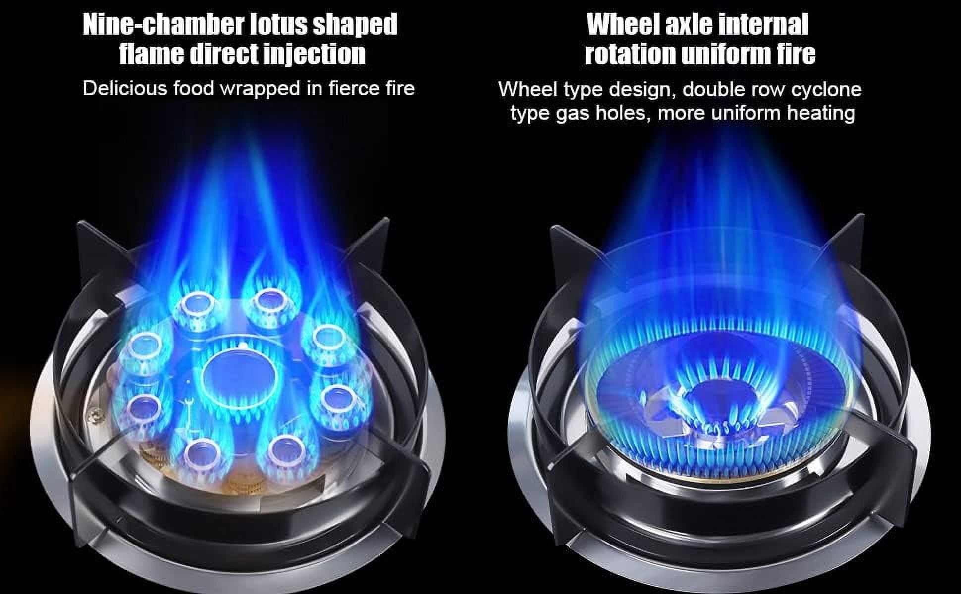 2 Burner Home Countertop Gas Stove, Black Tempered Glass Built-in Natural Gas Stove with Anti-Tempering Protection, 2 Combustion Chambers, Knob Control, for Home, Restaurant Kitchens