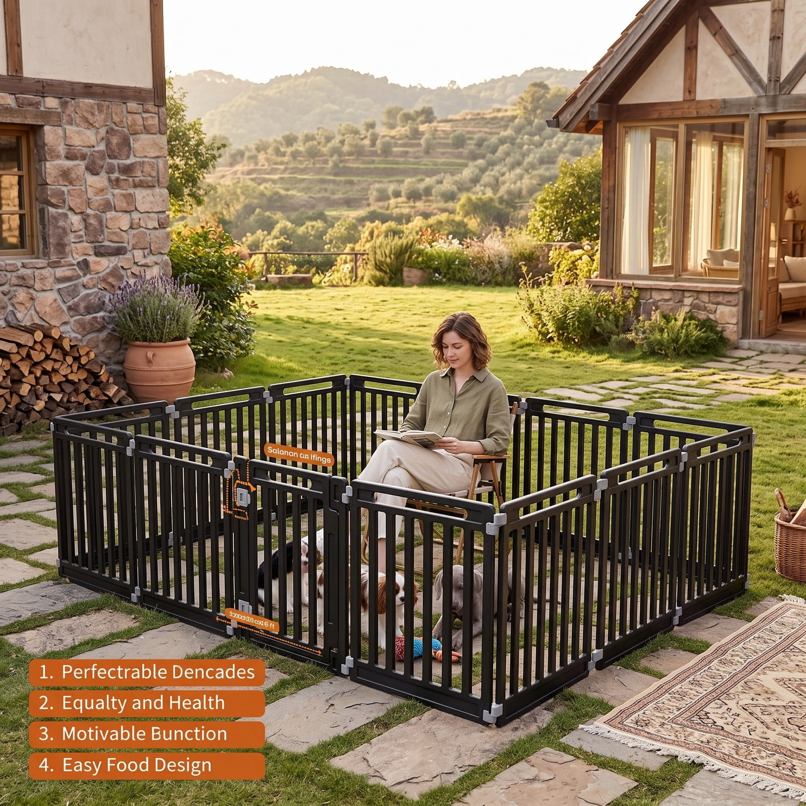 ALPULON 31.5 Inch Indoor Outdoor Dog Playpen with 10 Panels, Portable HDPE Pet Fence Exercise Pen with Walk-Through Door for Small Medium Dogs Puppies Rabbits, Black