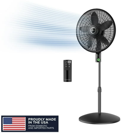 Lasko WhisperForce 18" 12 Speed Oscillating Remote Control DC Motor Pedestal Fan, Black, S18708
