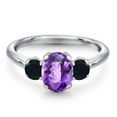 thumbnail image 3 of Gem Stone King 1.64 Ct Oval Checkerboard Purple Amethyst Black Onyx 925 Sterling Silver Ring, 3 of 6