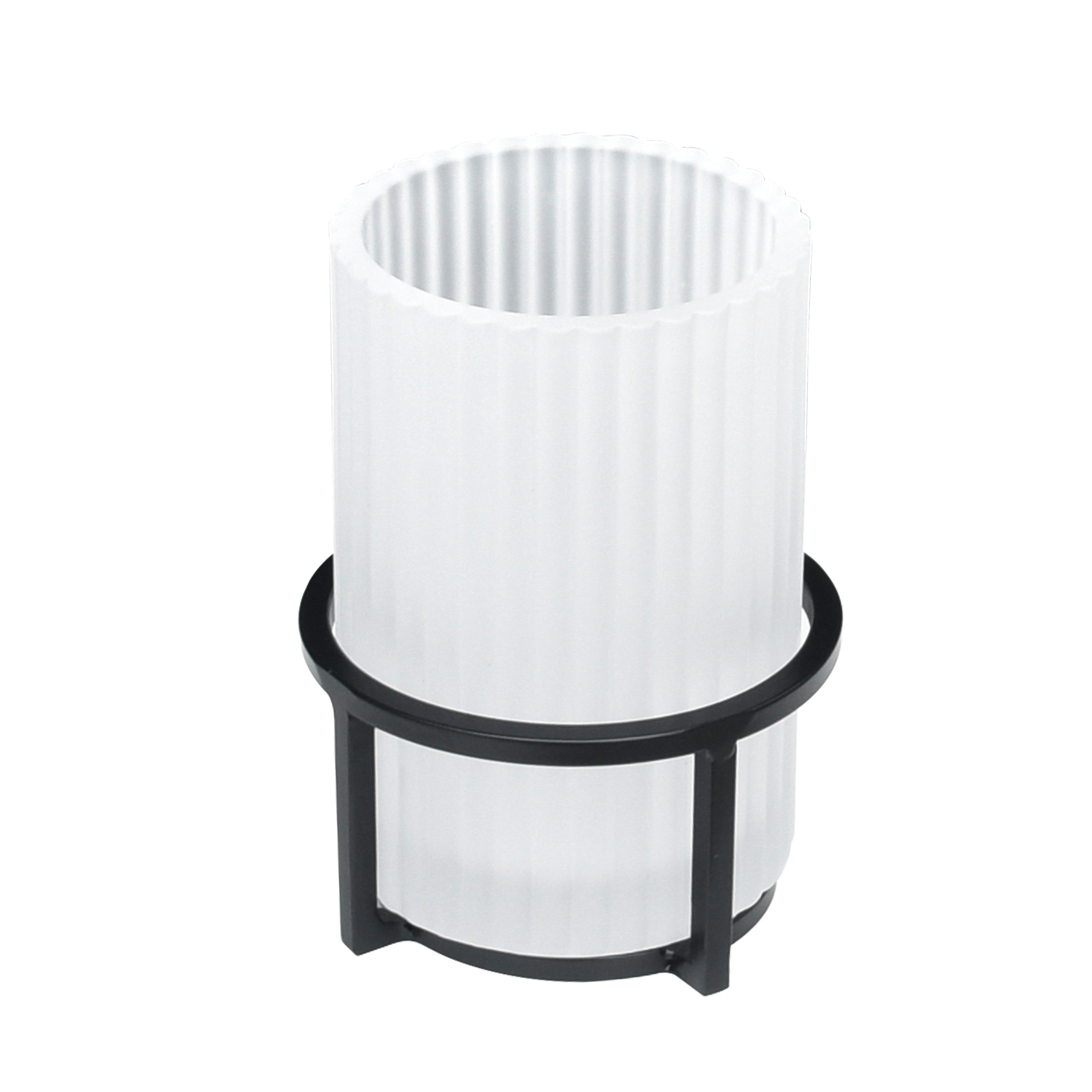 Better Homes & Gardens Ribbed Glass and Metal Toothbrush Holder, White with Black Accents