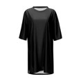 thumbnail image 3 of Vestido informal de verano de color liso para mujer - Vestido de playa holgado de manga corta y cuello redondo con bolsillos - Mezcla transpirable hasta la rodilla, 3 of 4