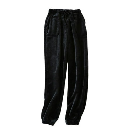 

Homgro Women s Winter Pajamas Pants Pjs Soft Fitted Spring Pocket Mid Rise Belted Closed Bottom Black 8-10
