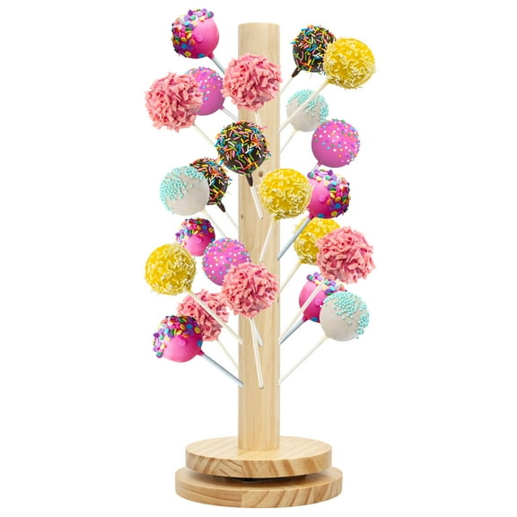 Wooden Lollipop Holder with 360° Widen Rotating Base 48 Hole Cake Pop Stand for Wedding Birthday Party Celebration