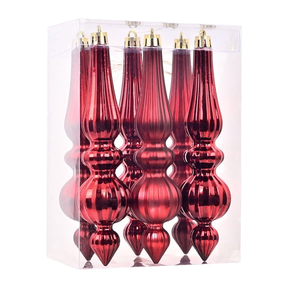6 Pcs 6.7" Finial Drop Christmas Ornament Hanging Teardrop Ornament, Plastic Shatterproof Decor Shiny Matte Glitter Sequin for Xmas Tree Pendants Winter Holiday Party Supply,Wine
