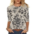 thumbnail image 2 of YUNAFFT Elegant Floral Print 3/4 Sleeve Round Neck Blouse for Women Soft Stretchy Breathable Comfort Fit Casual Wear Tops, 2 of 5