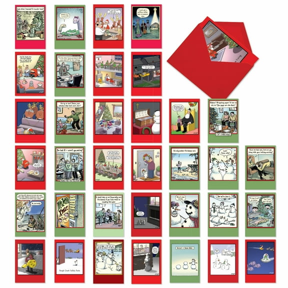 NobleWorks Double The Holiday Fun - Pack of 36 Merry Christmas Greeting Cards with Envelopes (4.63 x 6.75 Inch) - AC9537XSG-B1x36