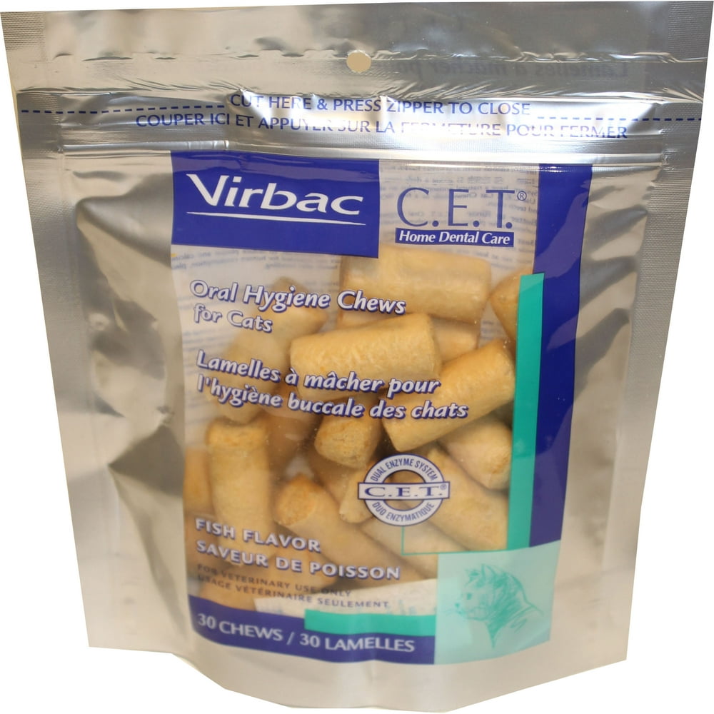 Virbac C.E.T. Enzymatic Oral Hygiene Chews for Cats, Fish Flavor, 30