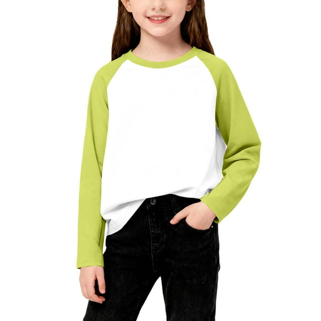 Cowsor T-Shirts Garçons Filles Décontractés Raglan Manches Longues Col Rond Bloc de Couleur Blouses Mignonnes Tops