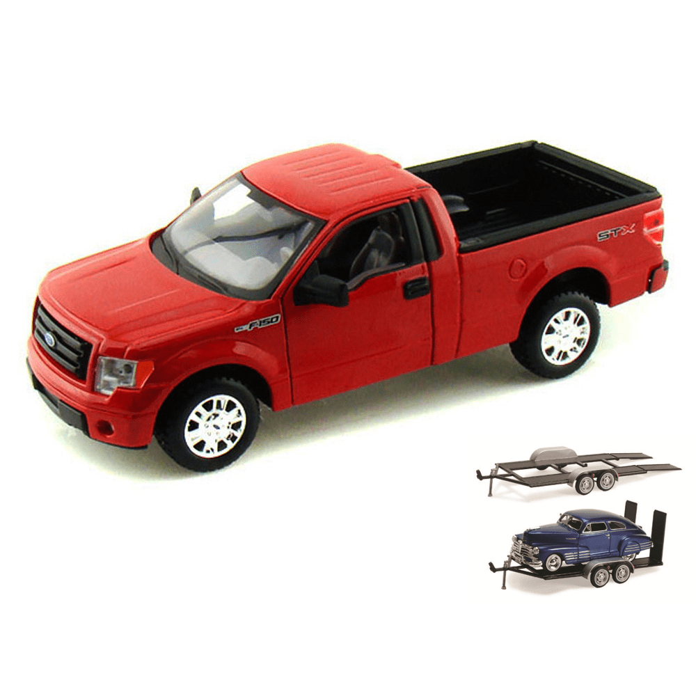 Diecast Car And Trailer Package Ford F 150 Stx Pickup Truck Red