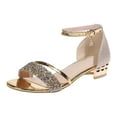 thumbnail image 6 of Women's Sequin Dress Sandals for Ladies Bride Wedding Bling Metallic Gold Low Heels Dressy Summer Shoes, 6 of 7