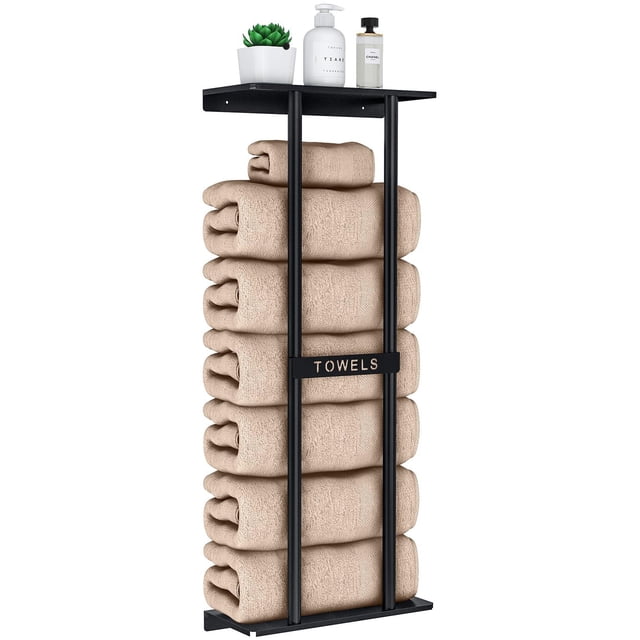 Estante organizador de toallas para baño STWWO de 76 cm, montaje en pared, negro