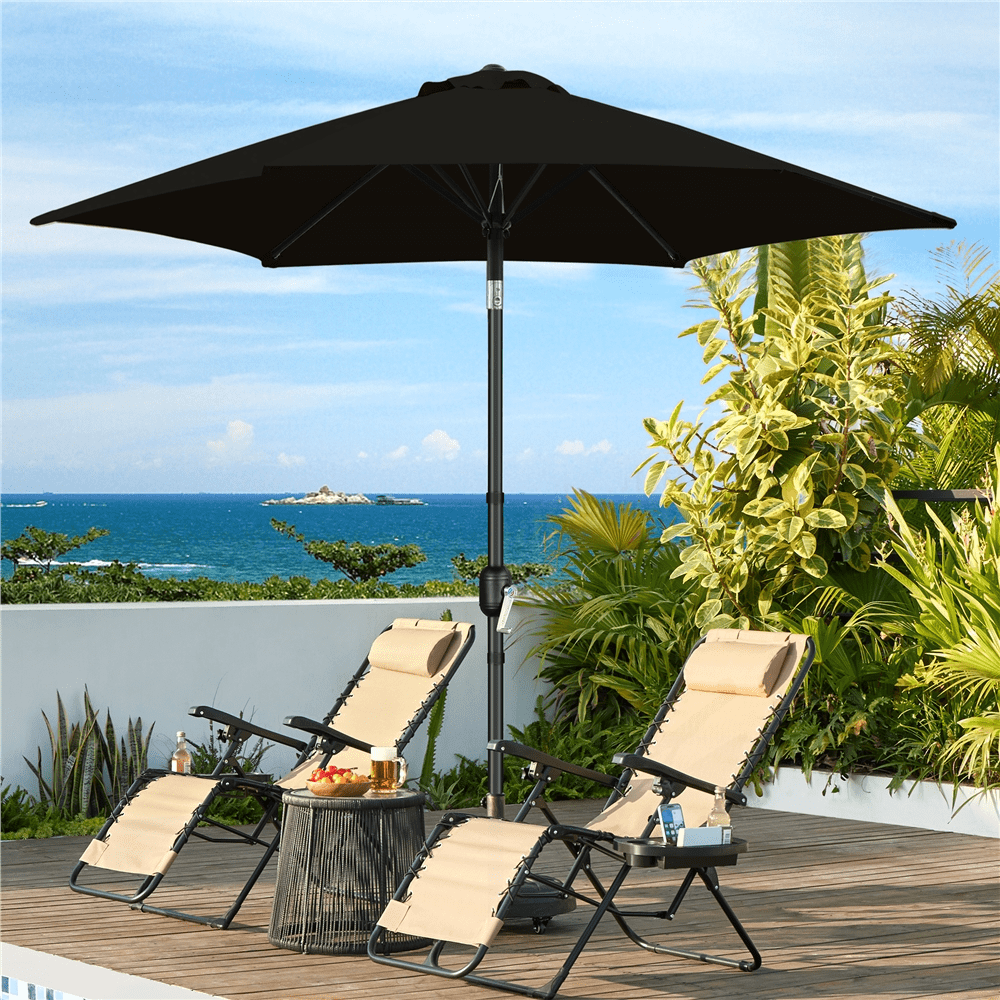 Renwick 9 Ft Outdoor Patio Umbrella with Push Button Tilt and Crank, Black