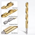 thumbnail image 4 of Uxcell Brad Point Drill Bits Dia 9mm/0.35" HSS 1/4" Hex Shank Drill, Gold, 4 of 7