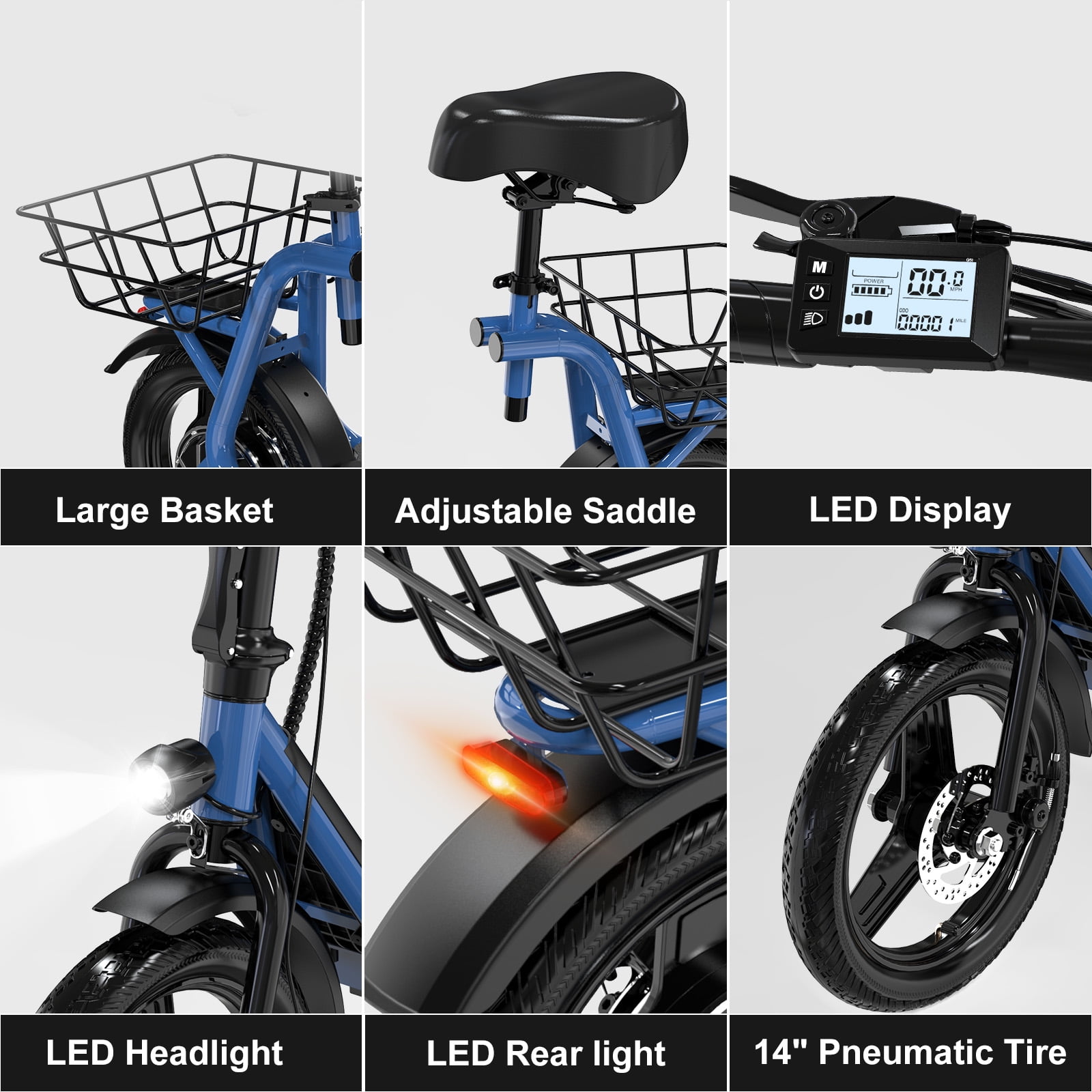 MEGA MOTION Electric Scooter Ebike, 400W Foldable Scooter with Seat 18.6MPH/7.8Ah battery, 14in Adult Electric Bicycle e scooter HS5