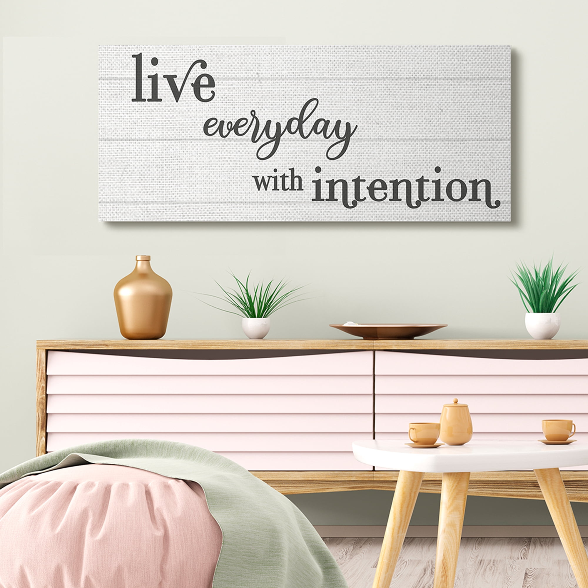 Stupell Industries Everyday with Intention Phrase Minimal Black White Text Inspirational Painting Gallery Wrapped Canvas Art Print Wall Art, 20 x 48