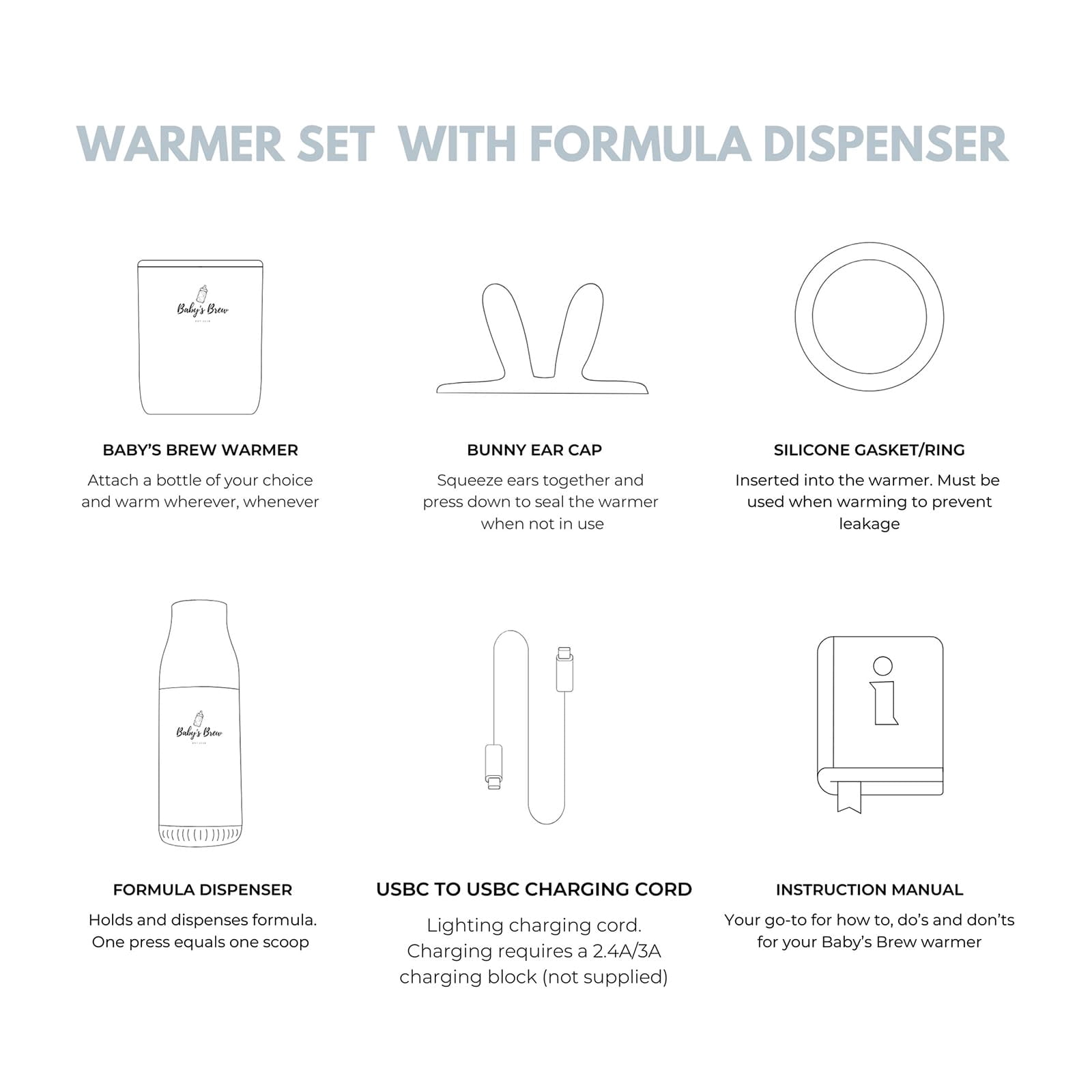 Оpen Box Baby's Brew 3.0 Portable Bottle Warmer Pro Set - Formula & Water Warmer, Travel-Friendly, White (Single Warmer & Formula Dispenser Only | No Adapters)