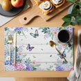 thumbnail image 2 of Watercolor Flowers Placemats Set of 12, Spring Butterflies Floral Gray Wood Placemats for Dining Table, Place Mats for Kitchen Tabletop, Waterproof Wipeable Dining Table Mats Set, 2 of 9