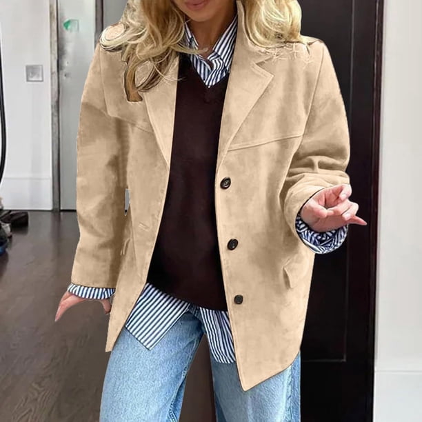 Chaquetas y abrigos casuales sin capucha de manga larga para mujer, cárdigan informal de moda, chaqueta lisa de manga larga, abrigo con botones, abrigo para mujer