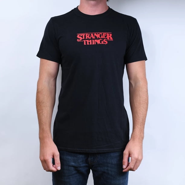 Stranger Things - Camiseta Pixel Personajes para Adultos Unisex (Negro)