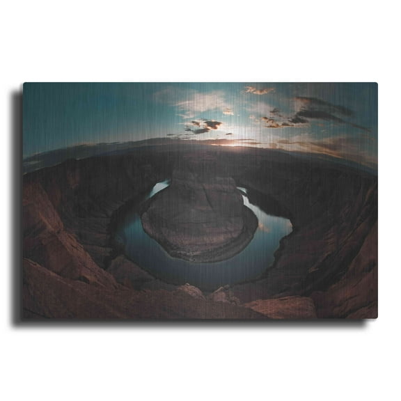 Luxe Metal Art 'Horseshoe Bend Sunset' by Sebastien Lory, Metal Wall Art, 16"x12"