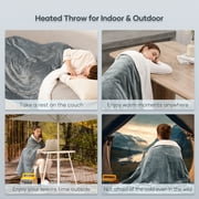 MaxKare 50 x 60 Electric Throw Blanket with 6 Heating Levels & 1-5H Auto-off, Machine Washable Flannel & Sherpa, Gray & White