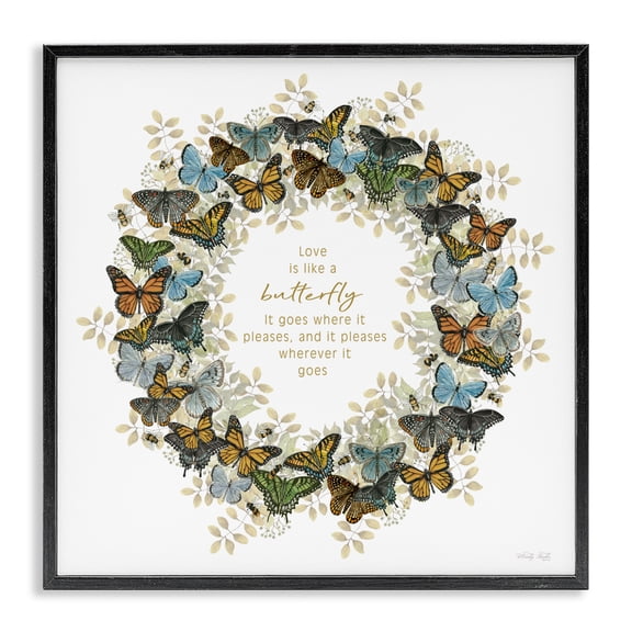 Stupell Industries Shabby Chic Life Is Like A Butterfly Wreath Black Framed Giclee Art, 12 x 12, by Cindy Jacobs