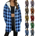 thumbnail image 6 of Fmbrln Women Long Fleece Jackets Full Zip Up Long Sleeve Plaid Print Hooded Jackets Fall Winter Thickened Warm Outwear with Pockets, 6 of 6