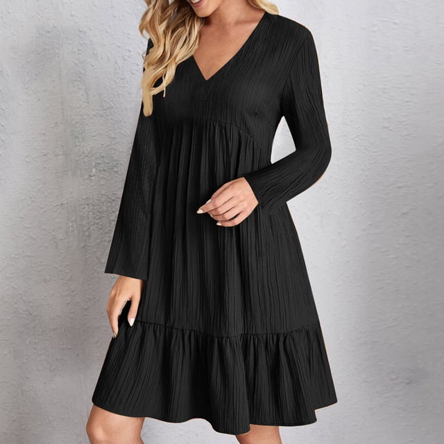 Gspmoly Robe pour Femme, Robe en Dentelle à Manches Longues à Col en V Ample et Décontractée à Taille Haute pour le Printemps et l'Été pour Femmes, Robes de Cocktail jusqu'à 60 % de Rabais