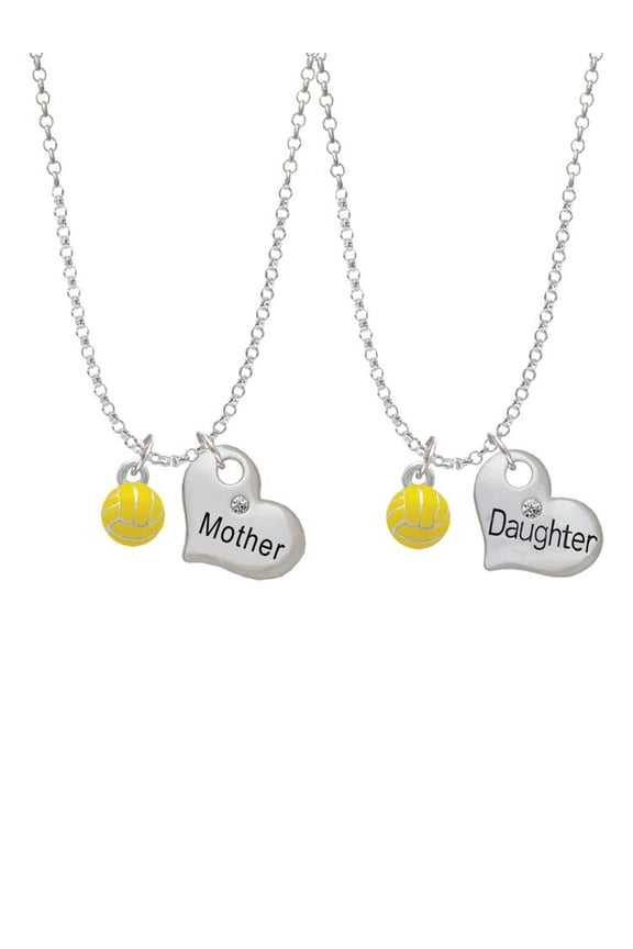 Silvertone 3-D Enamel Water Polo Mother & Daughter Heart Necklaces (Set of 2), 19"+2"