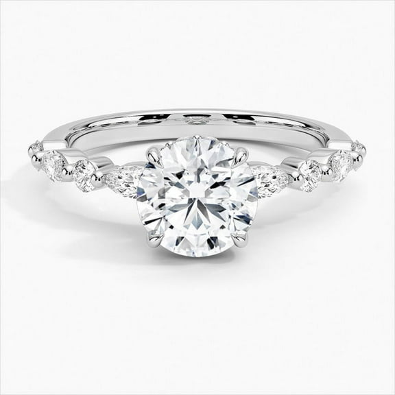 Dash JEWEL Round Brilliant Cut 1.7 Ct Lab Created Diamond Wedding Anniversary Ring - 14K White Gold Plated Diamond Ring - Women's Ring - Solitaire with Accents Ring - 6th Anniversary Gifts Her