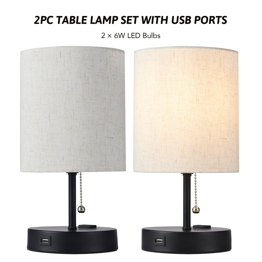 Set of 2 Modern Desk Lamps & Table Lamps with USB Ports & Outlets