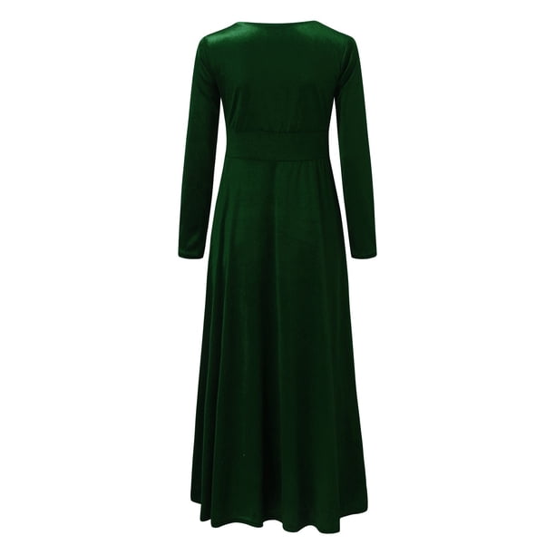 knee length dresses for ladies Green Velvet Long Sleeves V-Neck Column Elegant Long Bridesmaid Dresses, CB0258 US14 / Custom Color(Leaving A note)