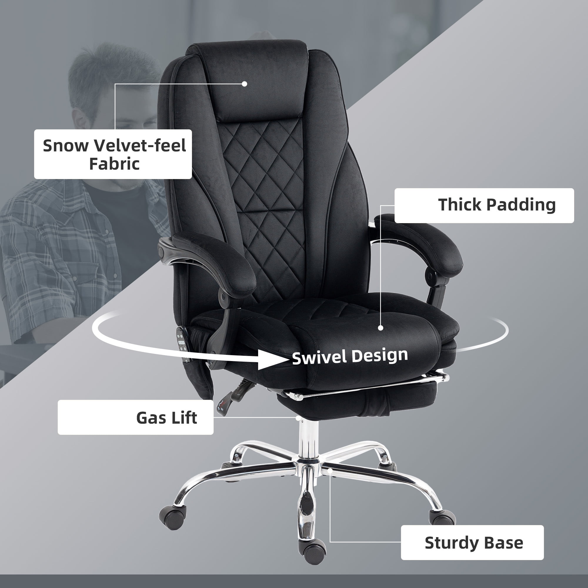 Vinsetto Executive Massage Office Chair, Heated Computer Desk Chair with Adjustable Height and Footrest, Black