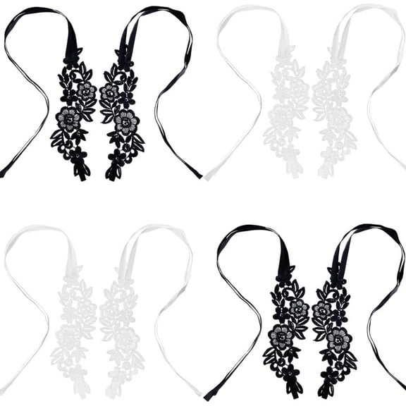 4 Pairs 2 Colors Sexy Lace Embroidery Anklet with Toe Ring Floral Barefoot Sandals Foot Jewelry Black & White for Wedding Prom Party Bridal Beach Jewellery Women DIY