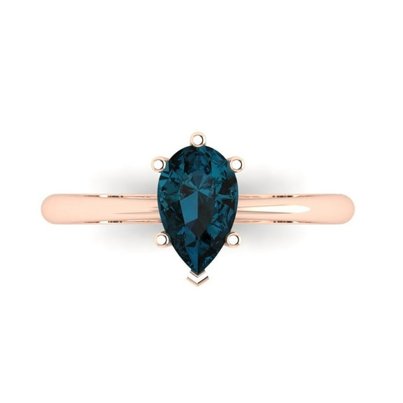 Solitaire Engagement Ring for Women - 1ct Natural London Blue Topaz in 14K Rose Gold Promise Ring
