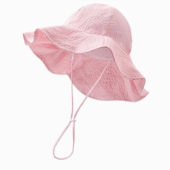 mgoYE Baby Sun Hat Toddler Girl Beach Hat Sun Protection Adjustable Outdoor Summer Wide Brim Bucket Hat for Infant Kids(Pink,0-12 Months)