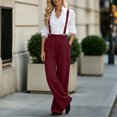 thumbnail image 2 of Zynoxe Womens Plus Size Wide Leg Pants Trendy Straight Pleated Detachable Suspender High Waistband Suit Trousers with Pockets Red 5XL, 2 of 8