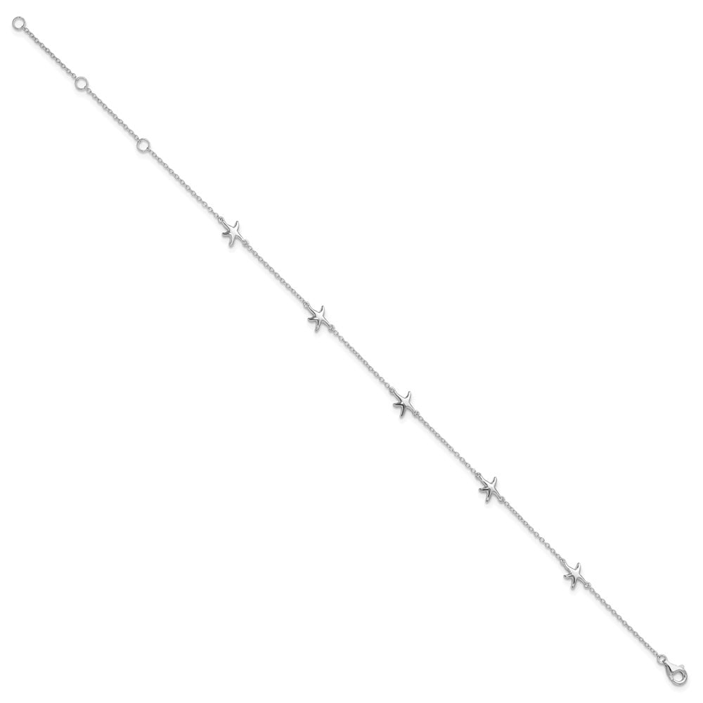 Sterling Silver Rhodium-plated Starfish 10in Plus 2in ext Anklet