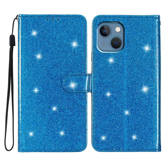 Compatible with iPhone 13 Mini Sparkling Glitter Wallet Case with Card Pocket Flip Cover