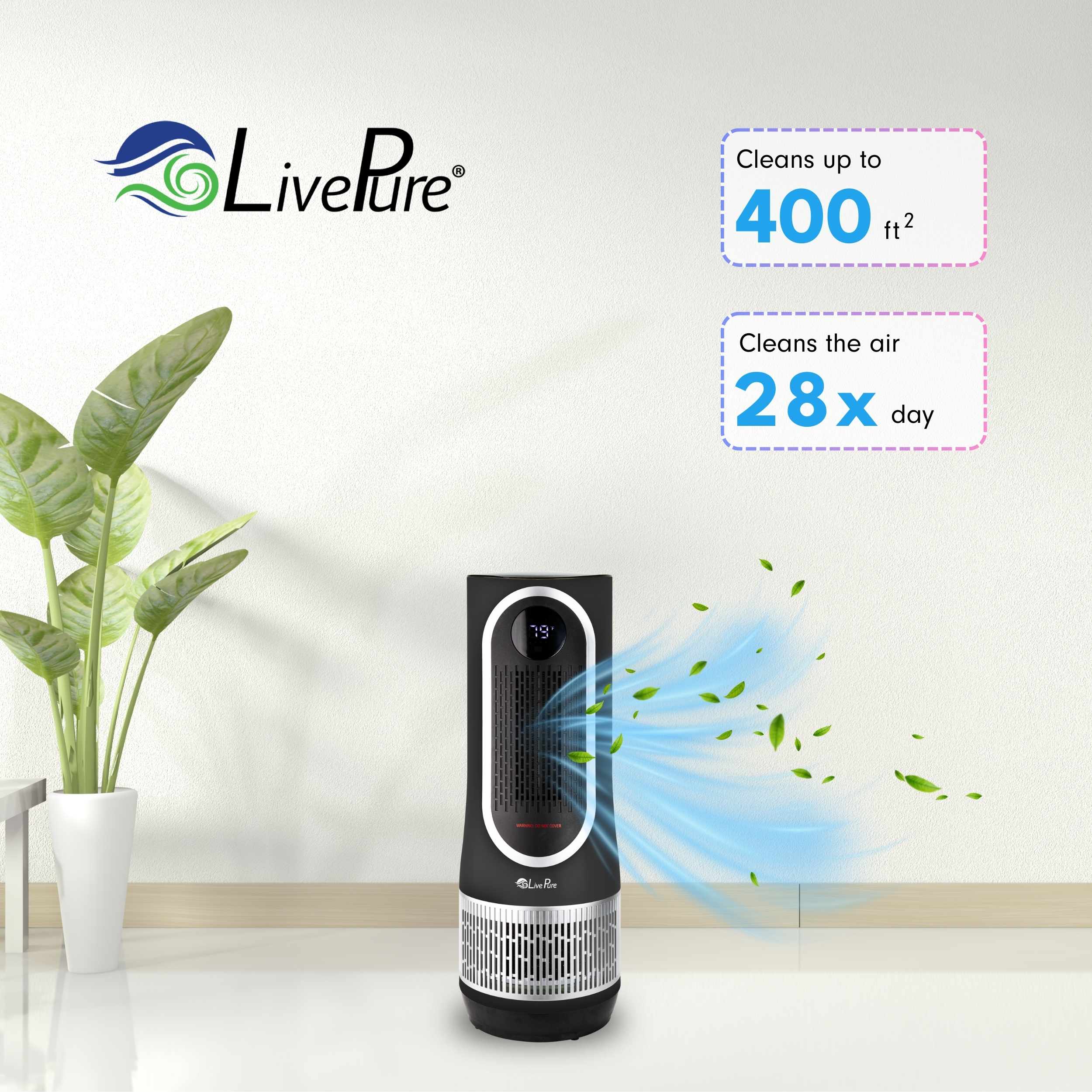 LivePure LP500APHTR 3 in 1 Clean Heat Air Purifier & Heater, Black