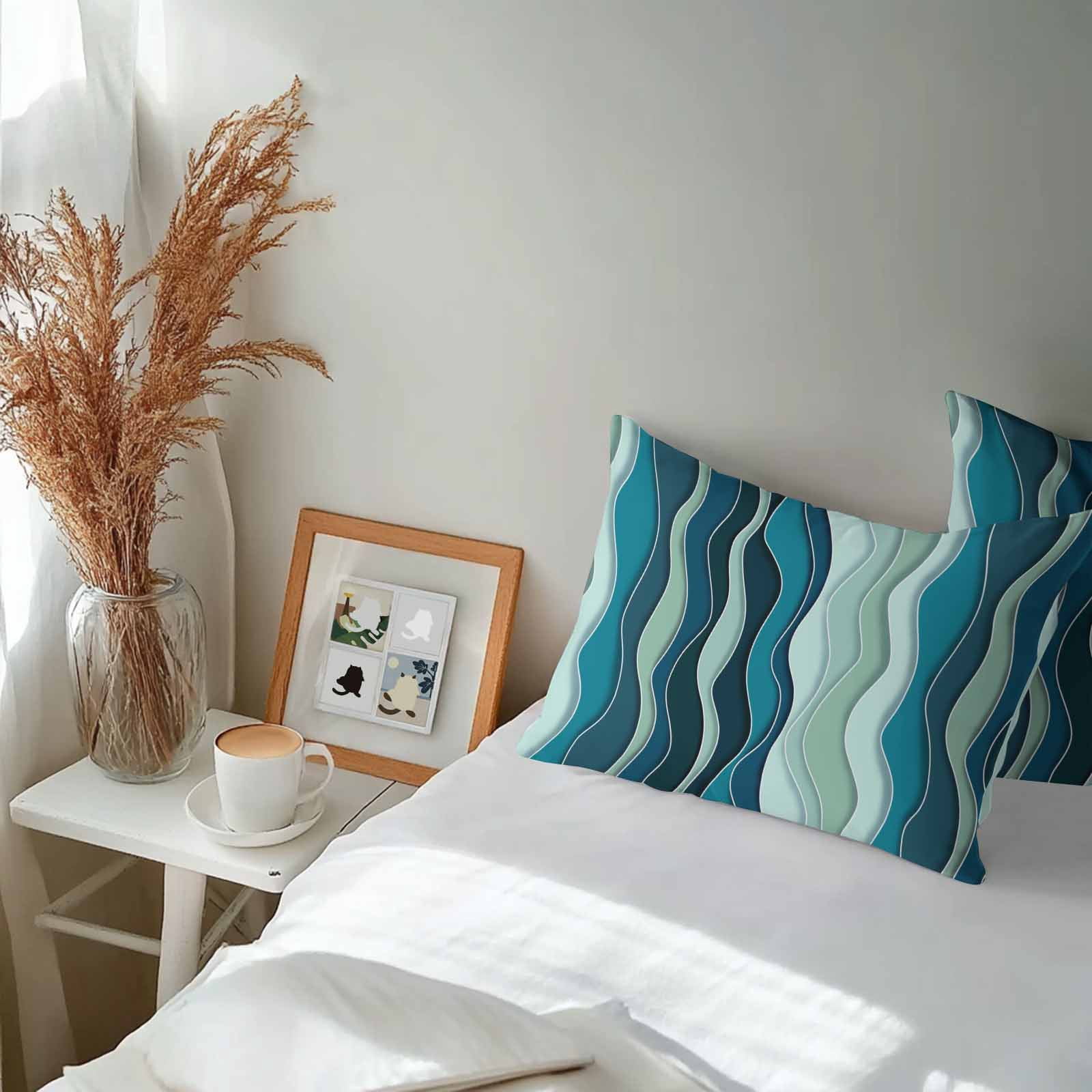 Outdoor Waterproof Throw Pillow Covers Set of 2 Teal Waves Decorative Pillowcases Lumbar Outdoor Pillows Cushion Case 20x12 Inch Abstract Lines Patio Pillows for Couch Sofa Bed Garden