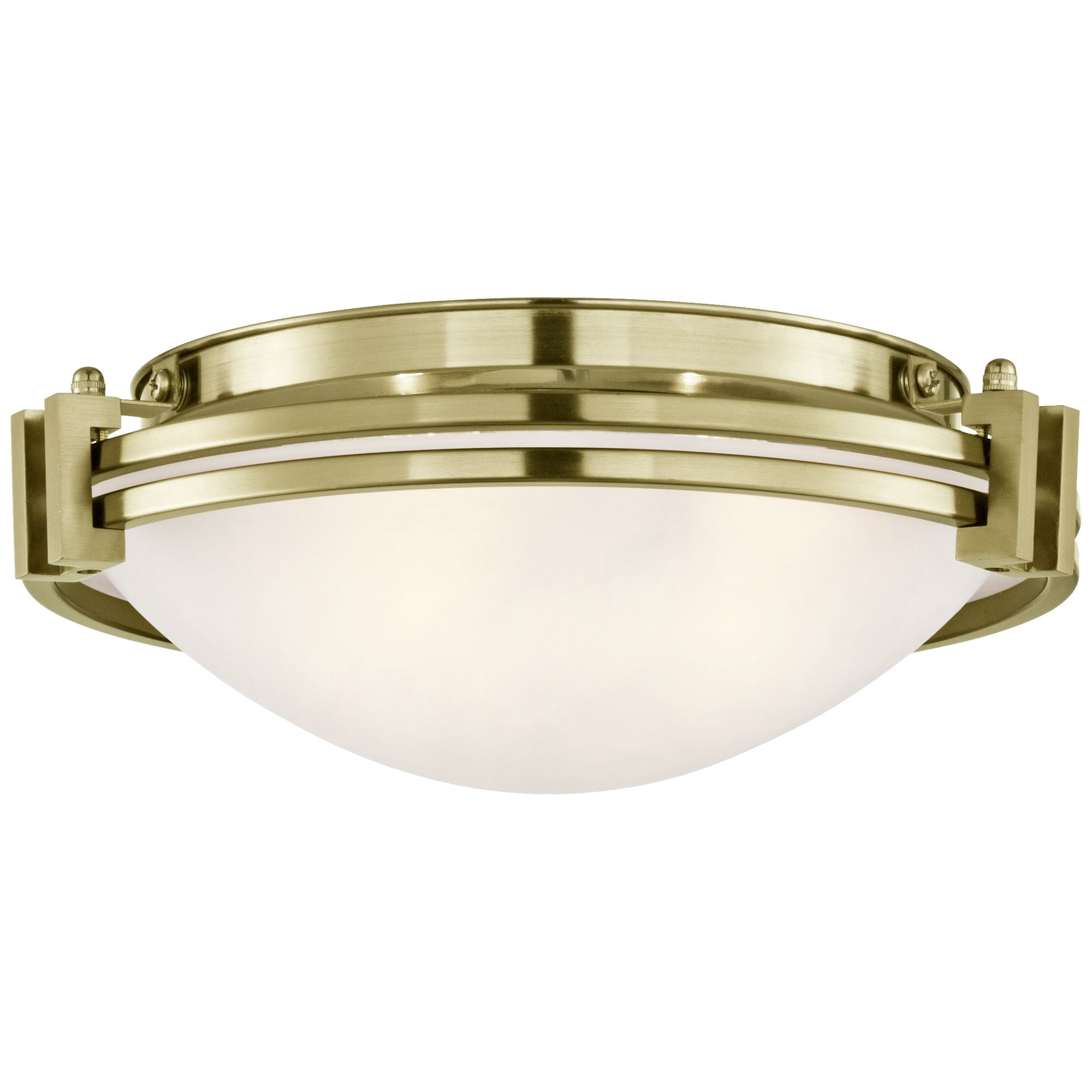 Possini Euro Design Deco Modern Ceiling Light Flush Mount Fixture 12 3/4" Wide Warm Brass 2-Light Satin White Glass for Bedroom Kitchen Living Room