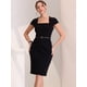 thumbnail image 2 of Vestido tubo de cuello cuadrado con cinturón y mangas casquillo vintage para mujer Negro M, 2 of 6