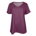 thumbnail image 4 of MIXUE Boho Tops For Women Summer Solid Color V Neck Short Sleeve Soft Casual Basic Pullover Shirts For Women Tshirts Activewear,Red,S, 4 of 5