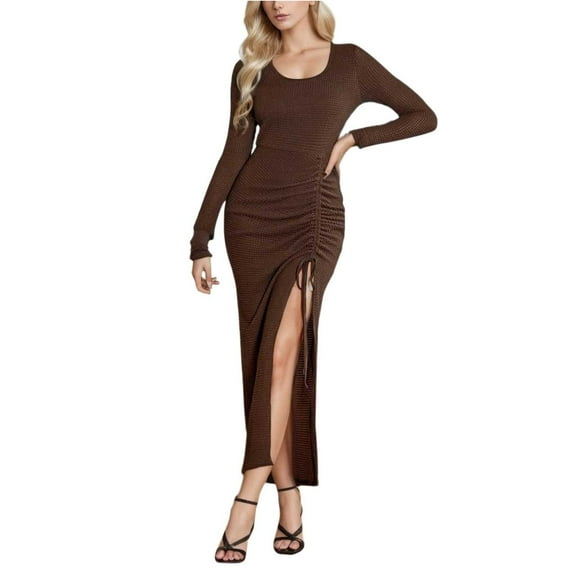 Sngxgn Womens Casual Long Dress Short/Long Sleeve Summer Loose Maxi Dresses(Brown,XL)
